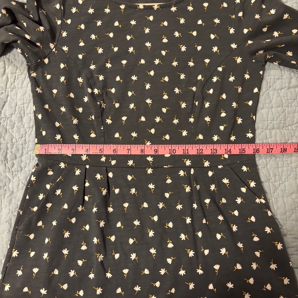 Boden 100% Cotton 3/4 Sleeve Gray Dress with White and Yellow Floral Size 8L - Picture 6 of 11